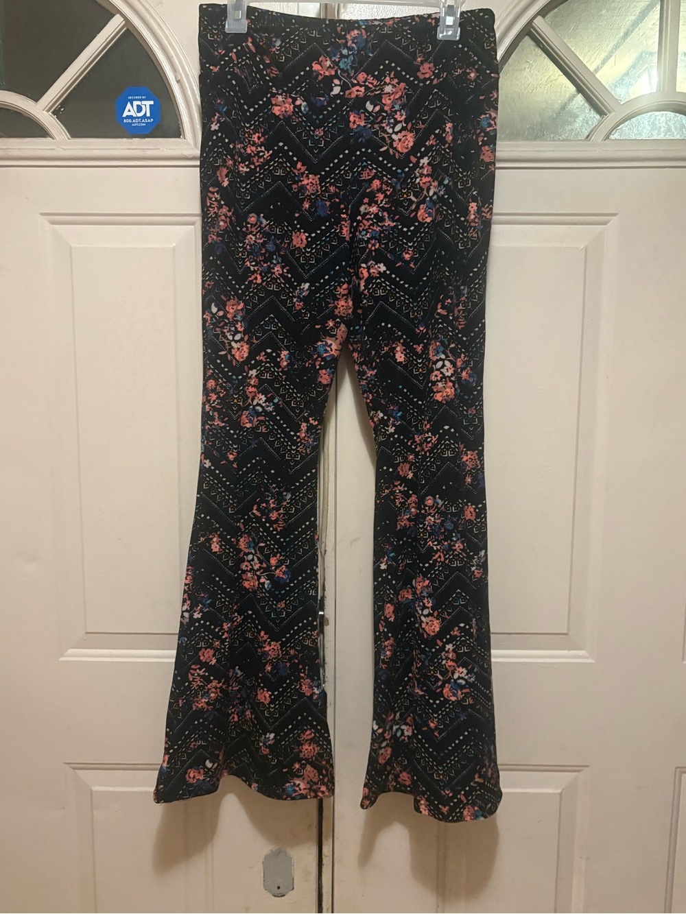 Black Floral Chevron Flared Pants